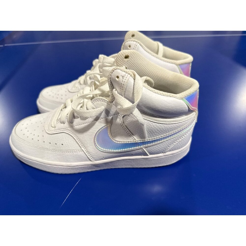 Nike Court Vision FD 0819-100 White Iridescent Swoosh Womens High-Top Sneakers - Picture 4 of 9